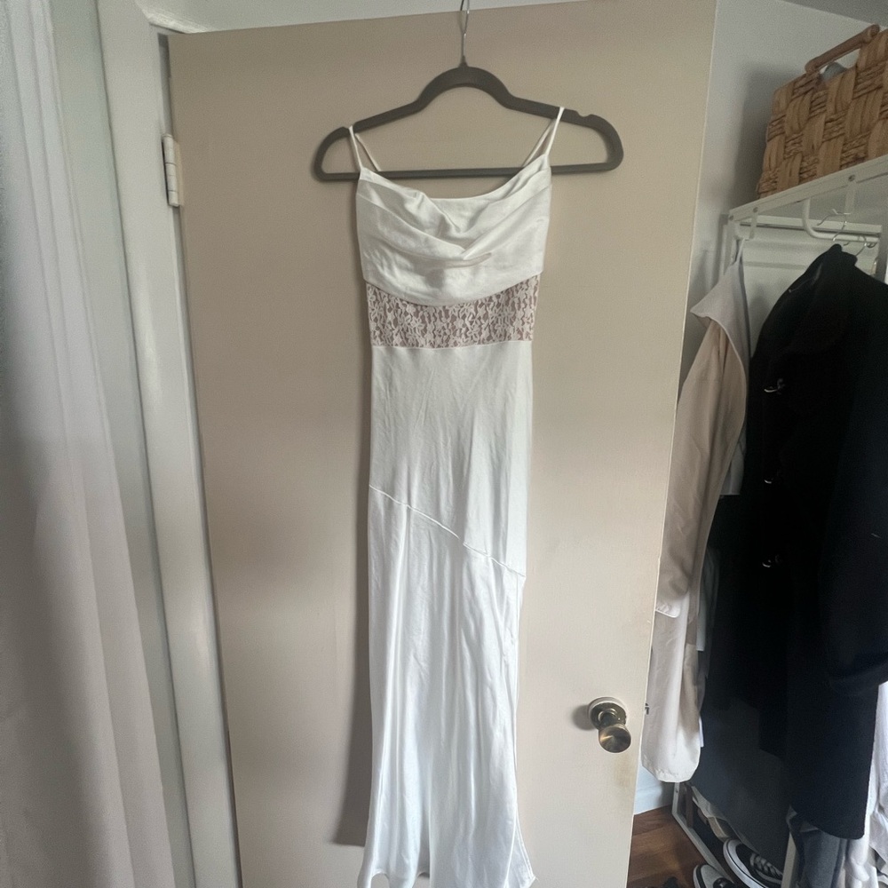 Golden Era Cowl Neck Lace Waist Midi Dress White - NWT